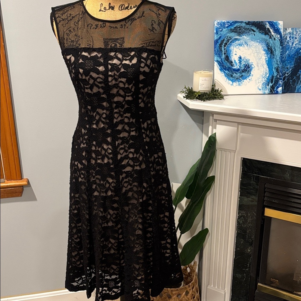 Sleeveless Black Lace Midi Dress
